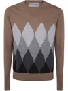 Ballantyne V Neck Pullover In Camel Charcoal