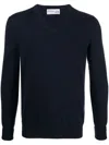 Ballantyne V-neck Cotton Jumper In Blue