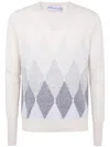 Ballantyne V-neck Diamond-pattern Sweater In White