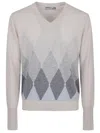 Ballantyne V-neck Diamond-pattern Sweater In Gray
