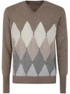 Ballantyne V Neck Pullover With Diamonds In Brown