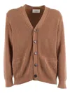 Ballantyne Fine Knit V-neck Cardigan With Button-down Front In Brown