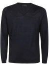 Ballantyne V Neck Slim Fit Pullover In Blue