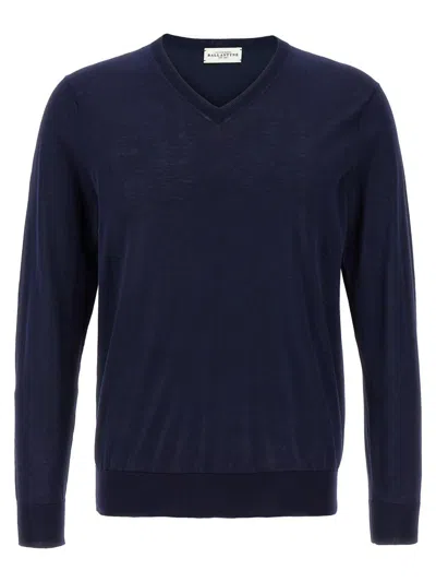 Ballantyne Silk And Cotton V-neck Sweater In Blue