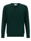Ballantyne V-neck Cashmere Sweater With Ribbed Detailing In Green