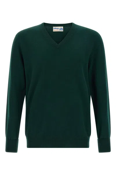 Ballantyne V-neck Cashmere Sweater With Ribbed Detailing In Green
