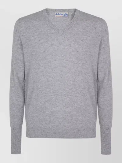 Ballantyne V Neck Sweater Long Sleeves Ribbed Trims In Gray