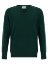 Ballantyne V-neck Cashmere Sweater With Ribbed Detailing In Green