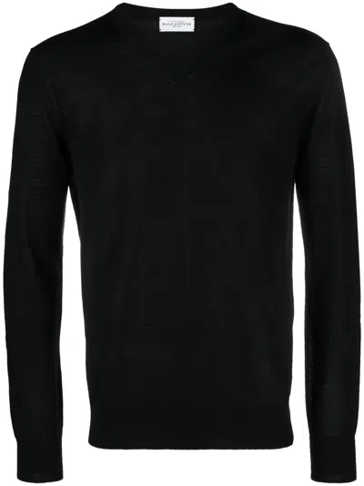 Ballantyne V-neck Wool Cardigan In 黑色