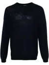 Ballantyne V-neck Wool Jumper In Blue