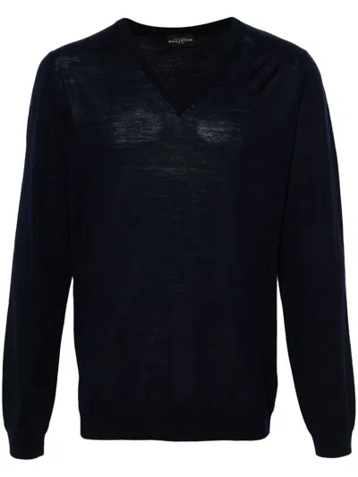 Ballantyne V-neck Wool Jumper In Blue