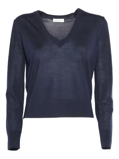 Ballantyne V-neck Wool Sweaters In Blue