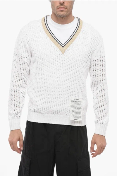 Ballantyne V-neckline Openwork Sweater In White