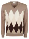 Ballantyne V-neck Pullover With Iconic Diamond Pattern In Brown