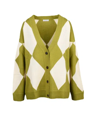 Ballantyne White-green Wool Button Cardigan