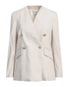 Ballantyne Woman Blazer Light Grey Size 4 Linen, Cotton, Elastane
