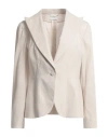 Ballantyne Woman Blazer Light Grey Size 6 Linen, Cotton, Elastane