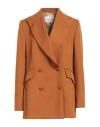 Ballantyne Woman Blazer Tan Size 6 Polyester, Virgin Wool In Orange