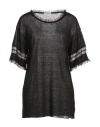 Ballantyne Woman Sweater Black Size 12 Linen, Viscose