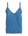 Ballantyne Woman Tank Top Blue Size 6 Linen, Cotton