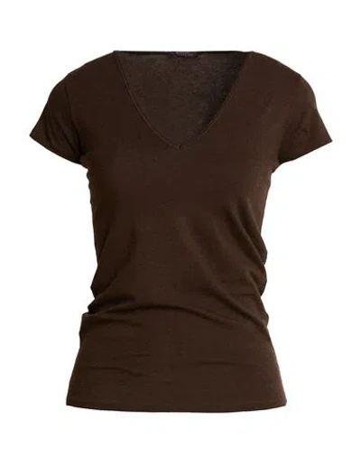 Ballantyne Woman T-shirt Chocolate Brown Size S Cotton, Cashmere, Elastane