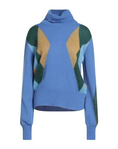 Ballantyne Woman Turtleneck Azure Size 8 Wool, Cashmere, Mohair Wool, Polyamide In Blue