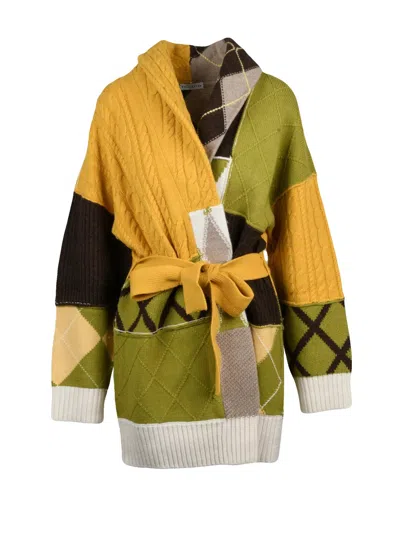 Ballantyne Yellow-green Wool Belted Cardigan In Multi