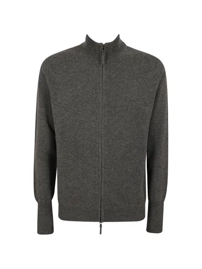 Ballantyne Fitted Cashmere Cardigan With Double Slider Zip Closure In Gray