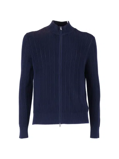 Ballantyne Zip-up Cotton Cardigan In Blue