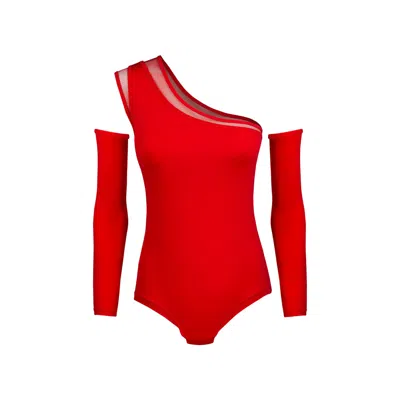 Balletto Athleisure Couture Women's Classic Tech Bio Attivo Detachable Sleeves Bodysuit Red