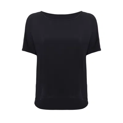 Balletto Athleisure Couture Women's High Tech Ribbed Band Blouse Nero Black