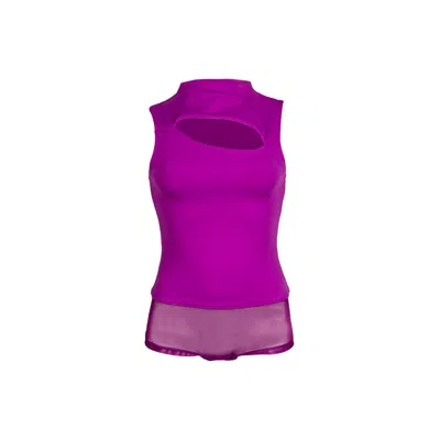 Balletto Athleisure Couture Women's Pink / Purple Chest Cut-out Bodysuit Viola In Pink/purple