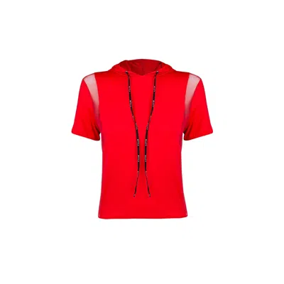 Balletto Athleisure Couture Women's Red Hooded Short-sleeved Breeze Top Fragola