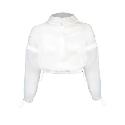 Balletto Athleisure Couture Women's White Short Nylon Blouse With Zip-off Sleeves Bianco