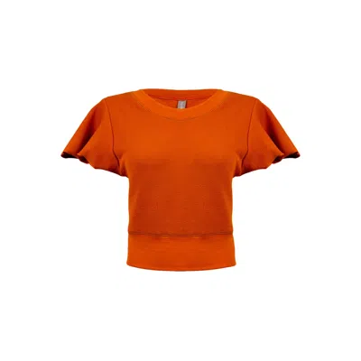 Balletto Athleisure Couture Women's Yellow / Orange Sweat Fleece Short-sleeved Blouse  Mandarini In Yellow/orange
