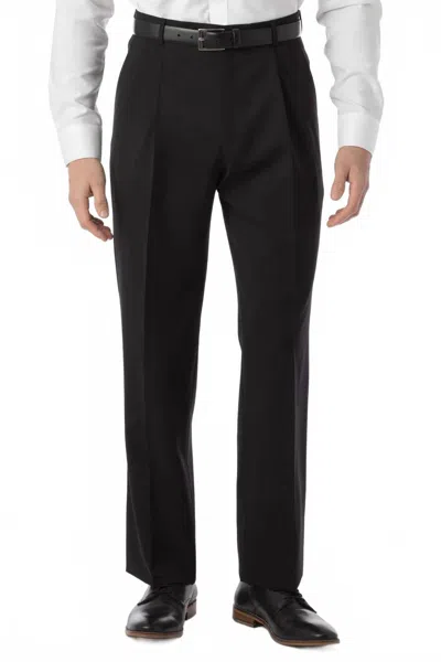 Ballin Super 120s Wool Gabardine Comfort Eze Plain Front Trouser In Navy Mix In Black