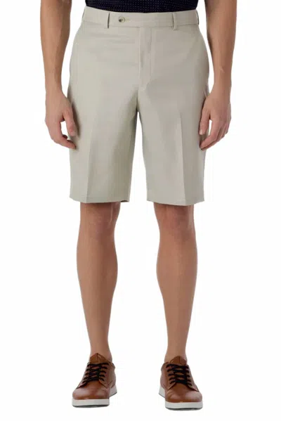 Ballin Nash Micro Nano Travel Twill Performance Gabardine Plain Front Shorts In Cream In Gray