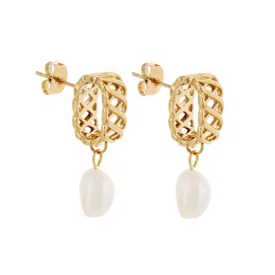 Ballinger Women's Gold Woven Drop Pearl Earrings