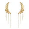 Ballinger Women's Moon And Pearls Statement Oversized Gold Drop Earrings
