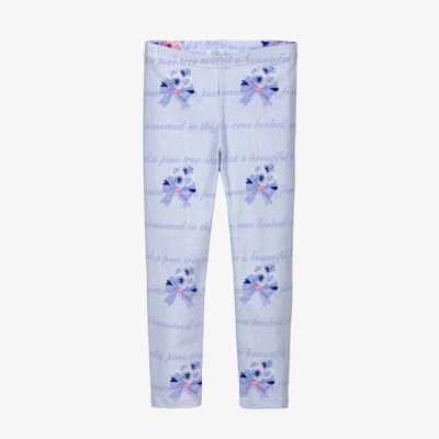 Balloon Chic Babies' Girls Blue Floral Cotton Leggings In Purple