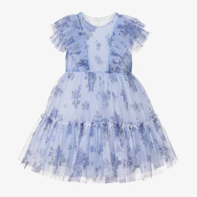 Balloon Chic Kids' Girls Blue Floral Tulle Dress