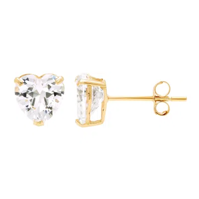 Ballstudz 14k Yellow Gold 6mm Cz Heart Stud Earrings, With Pushback, Women's, Unisex In White