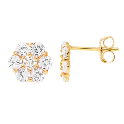 Ballstudz 14k Yellow Gold 7mm Cz Flower Stud Earrings, With Pushback, Women's, Unisex In Multi
