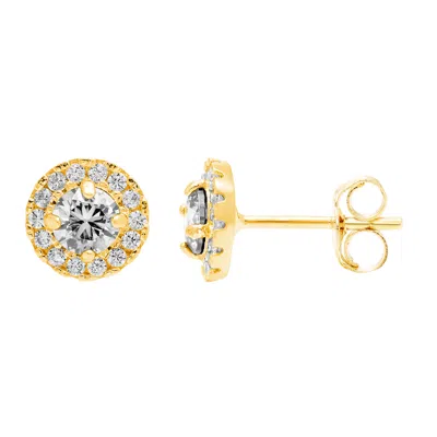 Ballstudz 14k Yellow Gold 8mm Cz Halo Stud Earrings, With Pushback, Women's, Unisex In Multi