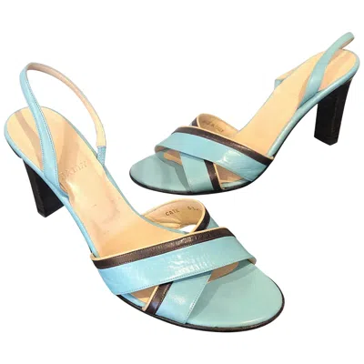 Pre-owned Bally 1990s  Sz 10 / 40.5 Robins Egg Blue Leather Vintage Stacked Heel Sandals