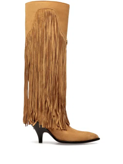 Bally Laredo Suede Fringe Long Boots In Yellow