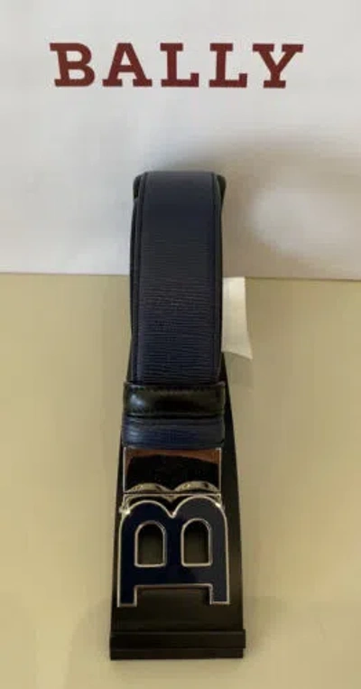 Pre-owned Bally $450  Men's Double Sided B Buckle Blue Belt 44/110 It 6221470
