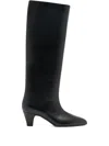 Bally Knee-high Leather Pointed Toe Mid Heel Boots In Black