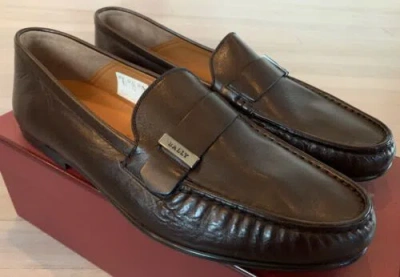 Pre-owned Bally $600  Crusoe 42 Brown Leather Loafers Size Us 11 Made In Italy