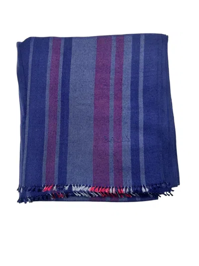 Bally 6233603 Men's Navy Blue Silk & Wool Embroidered Scarf